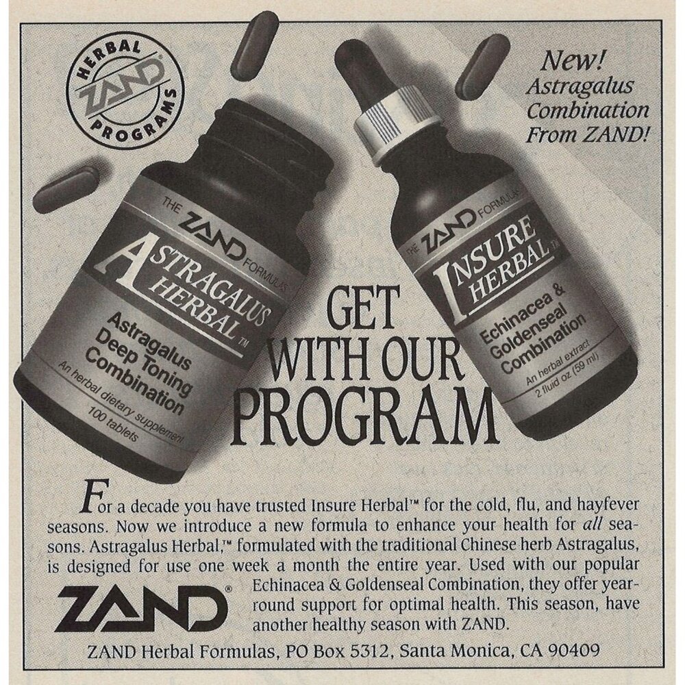 Zand Herbal Supplements Formulas Vintage Print Ad 1991 Santa Monica Ca u